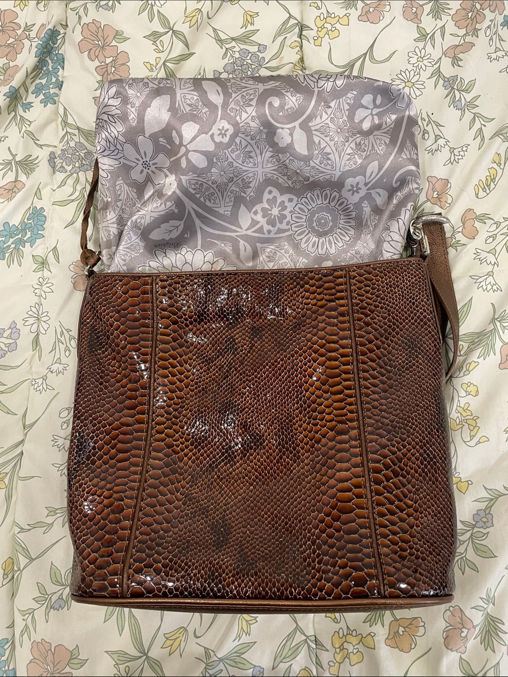 Brighton Brown Faux-Snakeskin Shoulder Bag with Matching Wallet - Picture 8 of 16